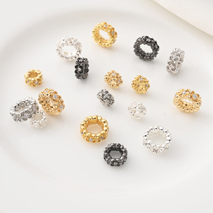 铜镀14K包金保色小花环隔珠DIY串珠配件电镀银白金跑环手工材料