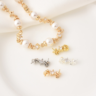 高保铜镀18K金镶锆石双头羊眼针连接托手工diy珍珠手链项链配饰