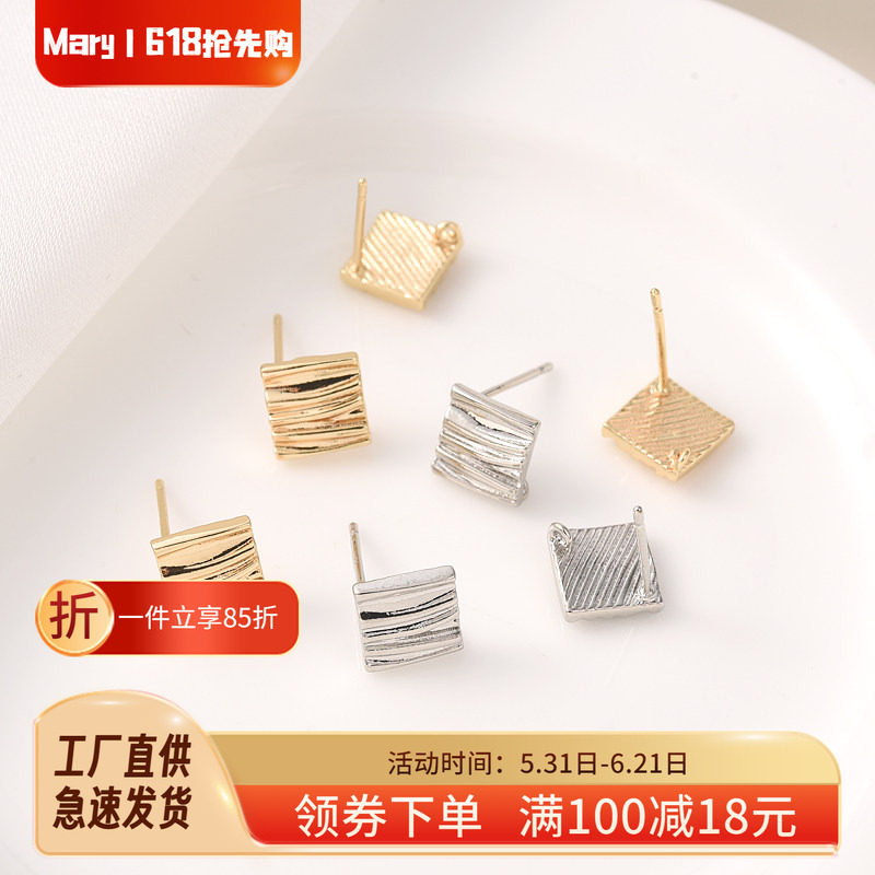 14K包金保色方形带吊耳针手工diy耳饰配件防过敏耳针耳环材料