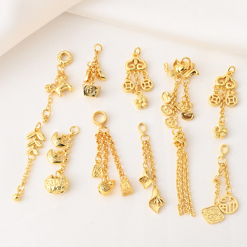 铜镀18K金国风手链滴溜吊坠挂件
