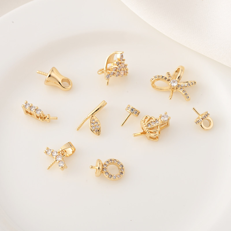 高保铜镀14K真金镶锆石蝴蝶结带针珍珠空托手工diy项坠托羊眼钉,饰品/流行首饰/时尚饰品新,其他DIY饰品配件,淘宝优惠券,粉丝福利购,淘宝优惠卷