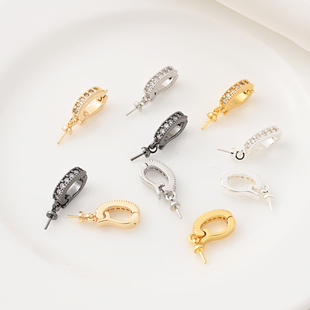 铜镀白金色18K包金保色镶锆石含羊眼针项坠扣手工diy珍珠项链配件