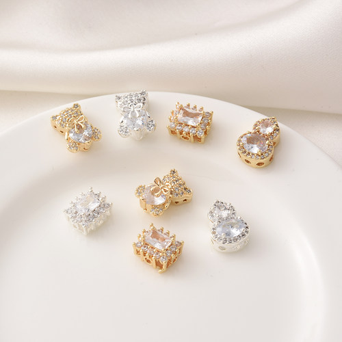 14K包金镶锆石葫芦小熊多通隔珠