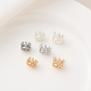 14K包金镶锆石皇冠隔珠手工diy手链手串饰品配件材料银色白金珠托