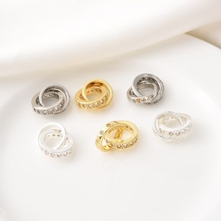 两用铜镀18K真金满锆双环隔珠手工diy手链环环相扣镀白金项链吊饰