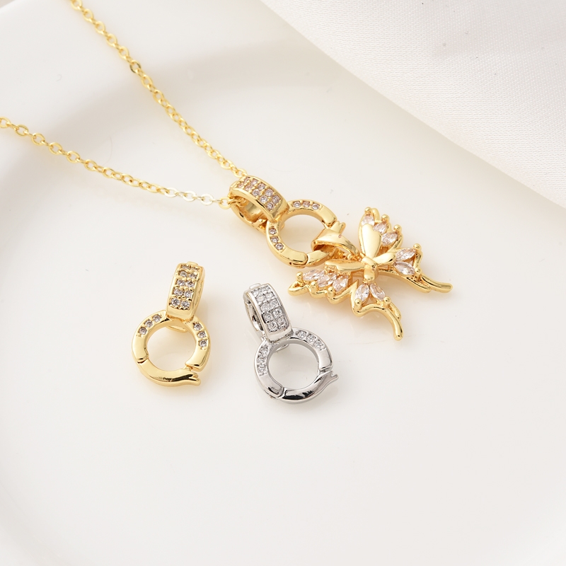 铜镀18K金镶锆石双环万能连接扣