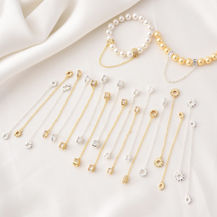 14K包金镶锆石隔珠手工diy珍珠手链项链装 饰链条电镀厚银串珠材料