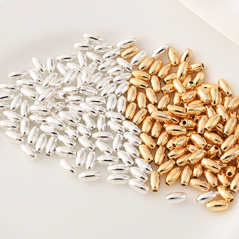 铜镀14K金米珠隔珠手工diy手链耳环饰品配件电镀银椭圆散珠材料