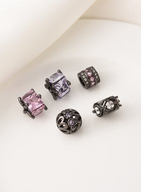 铜镀枪黑色保色镶变兰锆石方形隔珠手工diy手链锆石球车轮珠材料