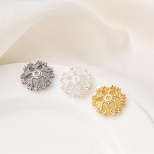 高保色铜镀18K金镶锆多角星大花托隔珠手工diy手链项链电镀银珠托