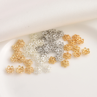 镂空花托隔珠托手工diy手链串珠电镀银花帽配件 14K包金保色花瓣款