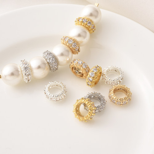 14K包金镶锆石大孔跑环隔珠