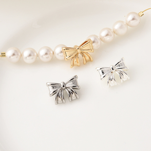 14K包金高保蝴蝶结隔珠手工diy戒指配件手链项链串珠白金银色材料