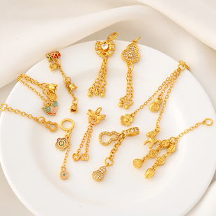 铜镀沙金镶锆石流苏葫芦吊坠手工diy手链滴溜小挂件莲蓬吊饰配件