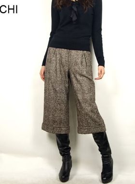 专柜正品 珂曼 OL秋冬女裤子格子阔腿羊毛呢七分靴裤 原1099 清仓