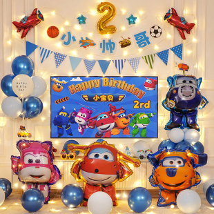 超级飞侠主题生日布置气球男孩3家庭简单氛围感装 饰两岁派对场景2