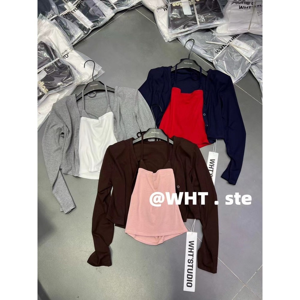 WHT秋季韩版时髦拼接撞色吊带