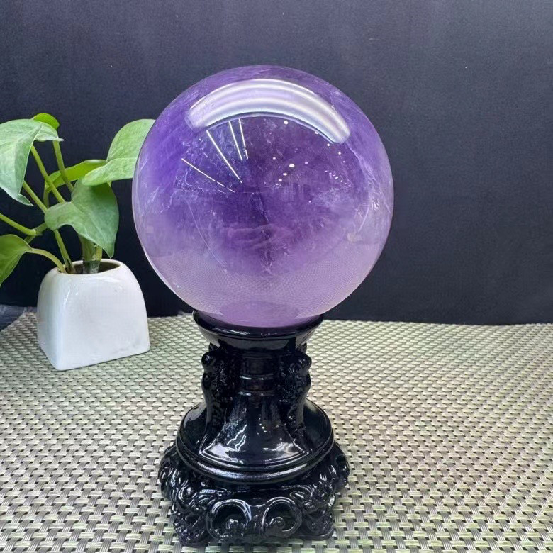 纯天然摆件优质正品乌拉圭紫水晶原石球晶体透色泽美底座