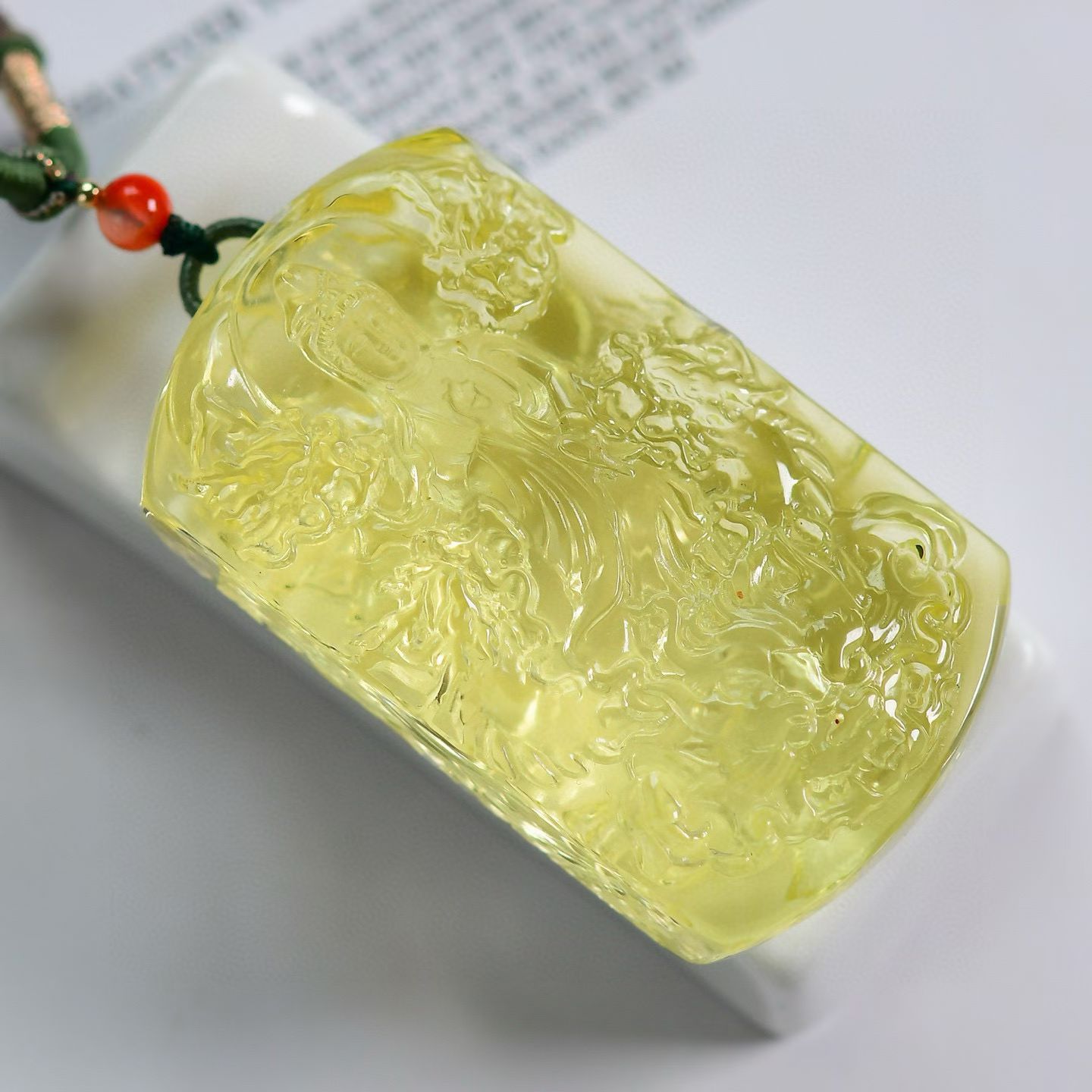 收藏品天然巴西黄水晶雕刻九龙护主九龙至尊吊坠 双面雕刻龙牌