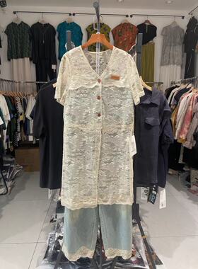 blgd25967款蕾丝外套+牛仔阔腿裤两件套