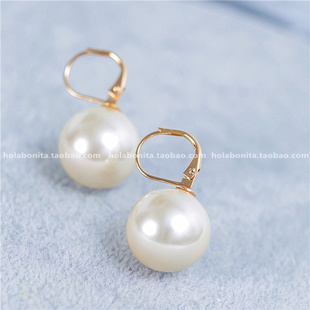 西班牙风波西米亚人强光正圆法式 高级感耳环耳钉 优雅珍珠闭环式