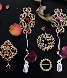 法国JINGER欧洲二三十年代vintage复古巴洛克宫廷风珍珠彩宝胸针