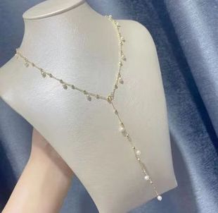 法式 浪漫4mm天然淡水珍珠满天星14K注金气质复古叠戴项链毛衣链