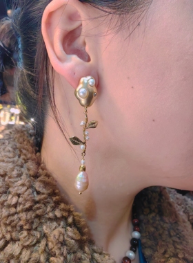 西班牙波西米亚人复古花朵天然极光巴洛克珍珠不对称耳环耳坠