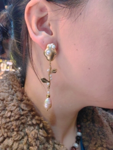 西班牙波西米亚人复古花朵天然极光巴洛克珍珠不对称耳环耳坠