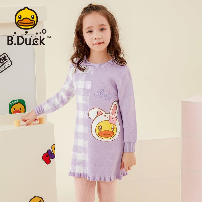B.Duck小黄鸭童装女童毛衣连衣裙