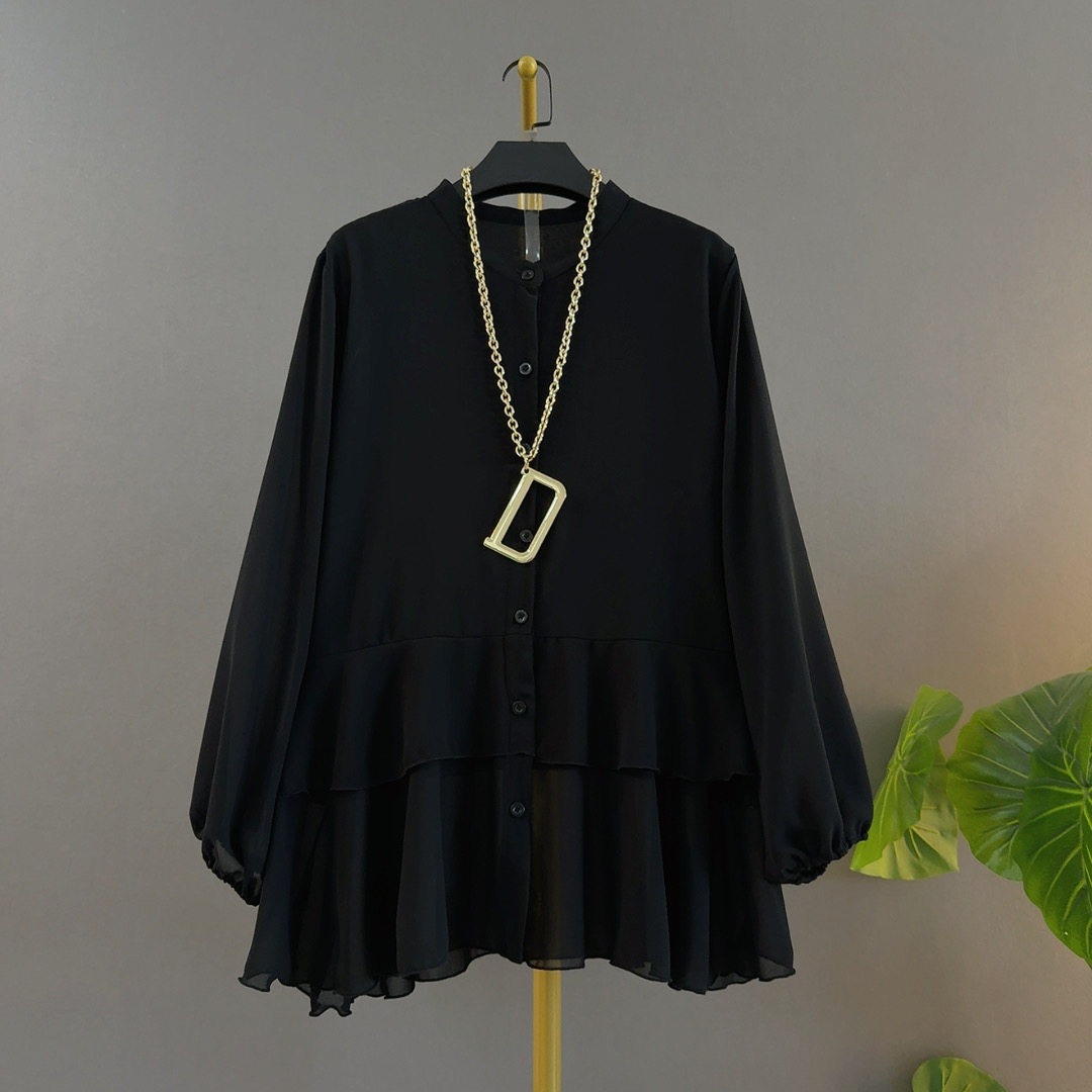 欧洲站新款时尚大码长袖优雅衬衫荷叶边遮肉显瘦中长款宽松打底衫,女装/女士精品,蕾丝衫/雪纺衫,淘宝优惠券,粉丝福利购,淘宝优惠卷