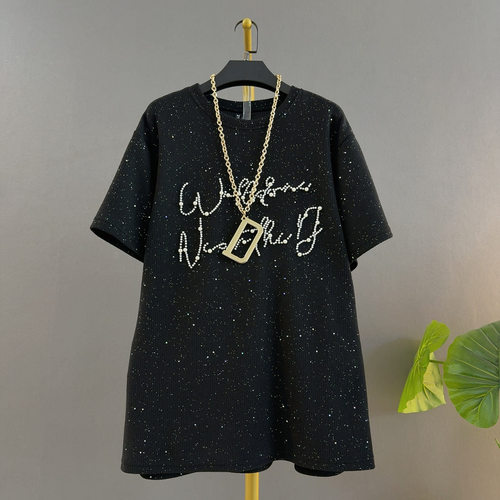 黑色字母印花宽松显瘦短袖T恤