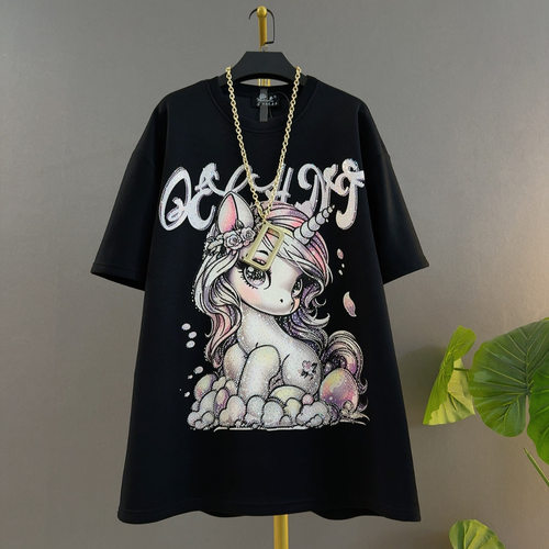 原创独角兽印花宽松短袖女T恤