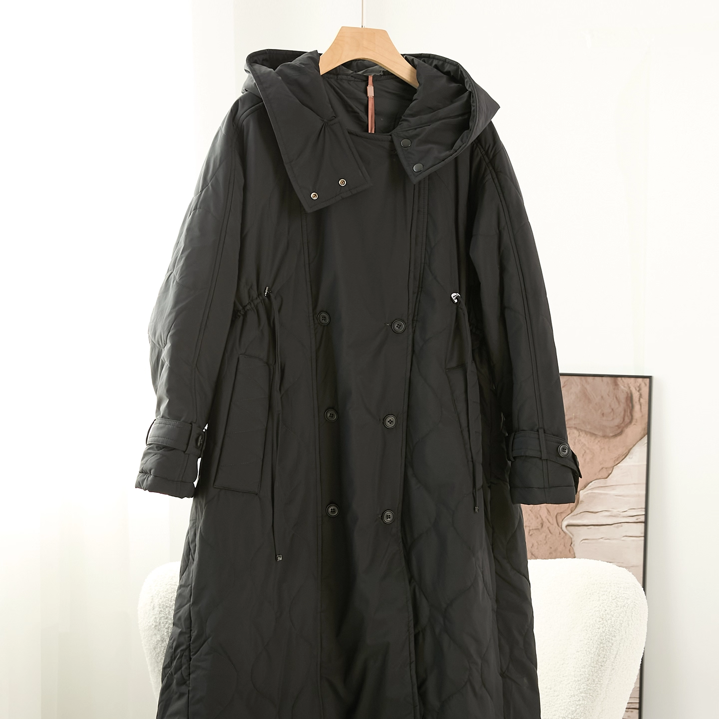 轻奢羊毛羊驼绒连帽长款大衣