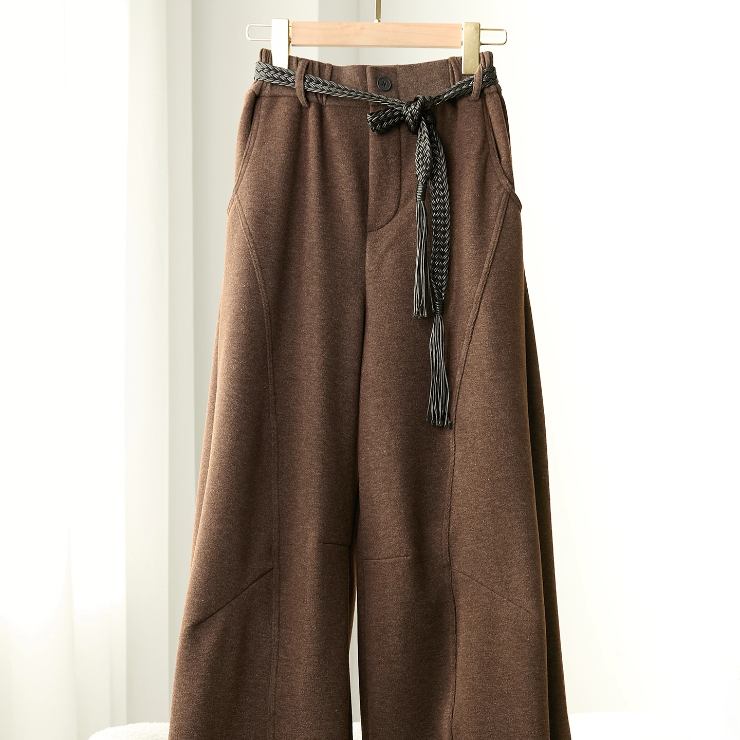 高腰宽松毛呢阔腿裤女秋冬