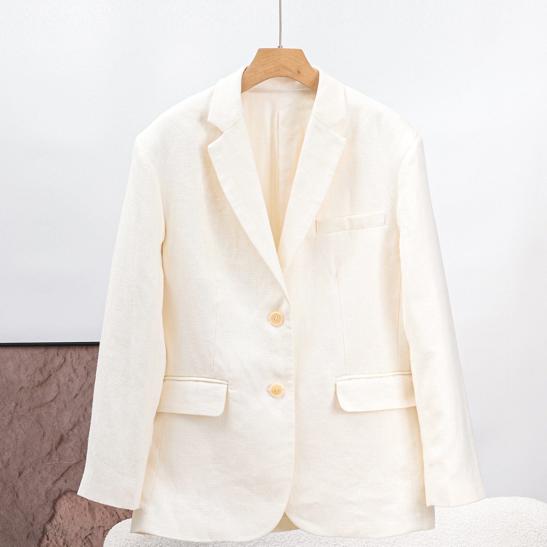 极简风白色亚麻西装外套女休闲西服单排扣翻领上衣260720,男装,休闲西服,淘宝优惠券,粉丝福利购,淘宝优惠卷