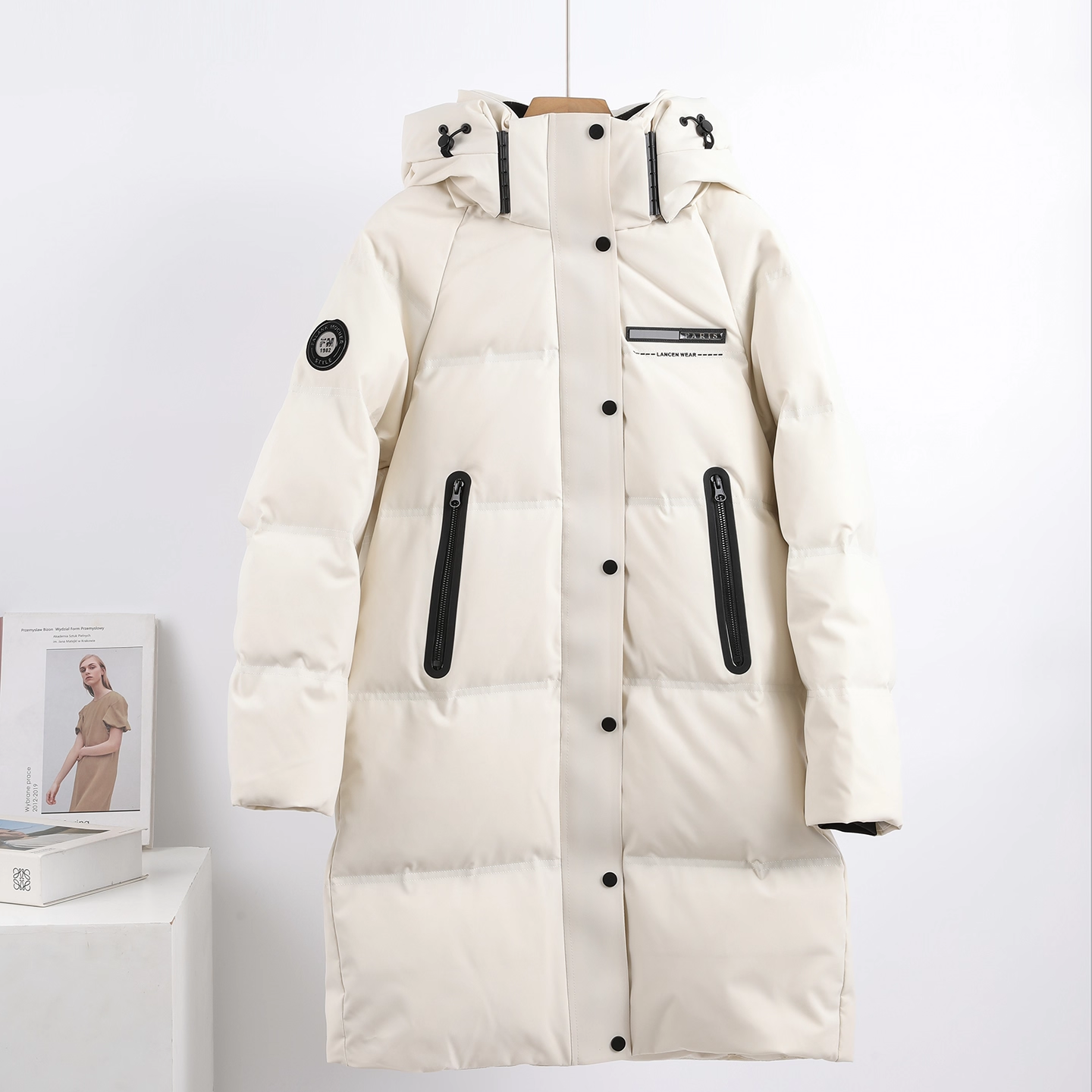 户外运动风防水90鹅绒中长款