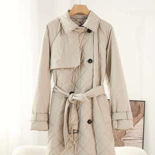 轻奢藕粉色老钱风菱格羊驼绒服女中长款 收腰显瘦保暖外套24058