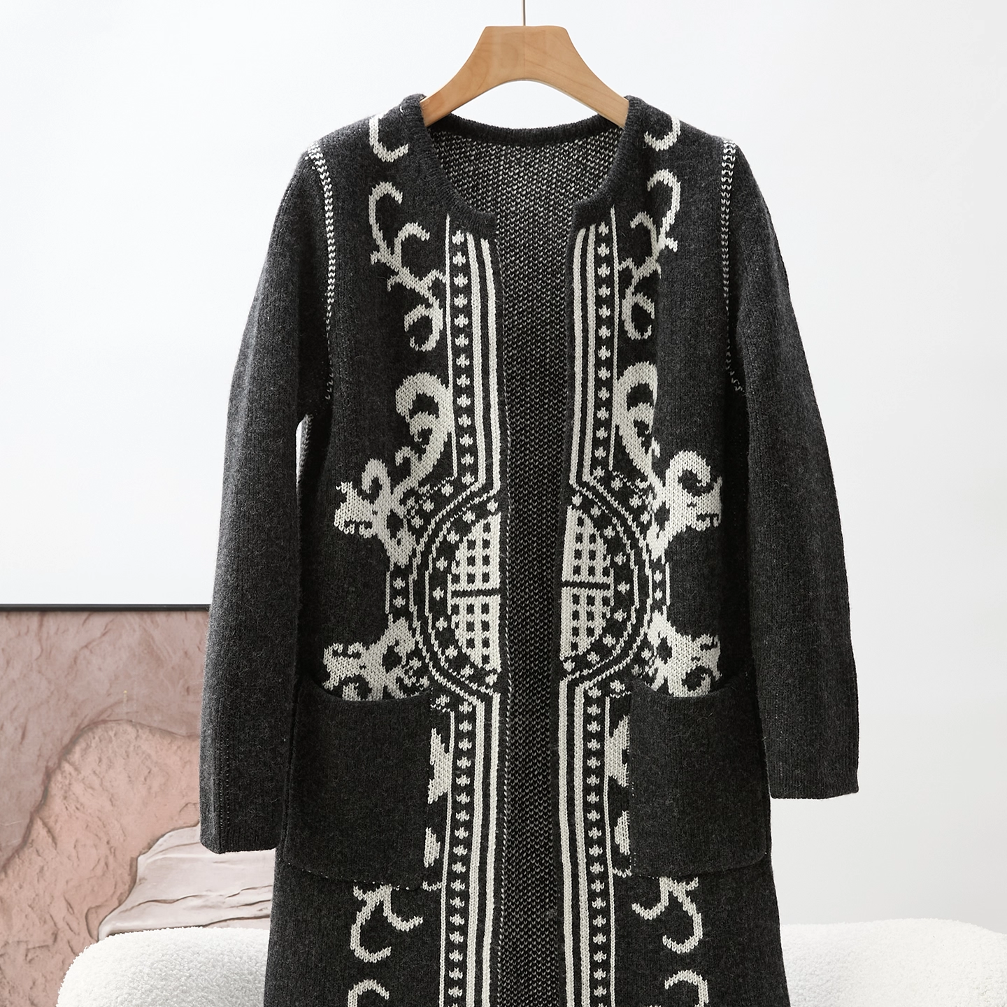 复古黑色刺绣毛呢外套女中长款重工黑白减龄大衣8344,女装/女士精品,毛呢外套,淘宝优惠券,粉丝福利购,淘宝优惠卷