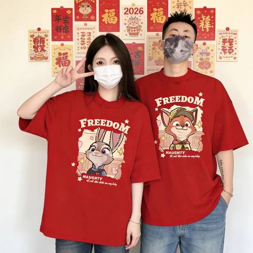 特别的情侣装超火新年短袖夏装2026新款时尚潮牌roora纯棉早春T恤