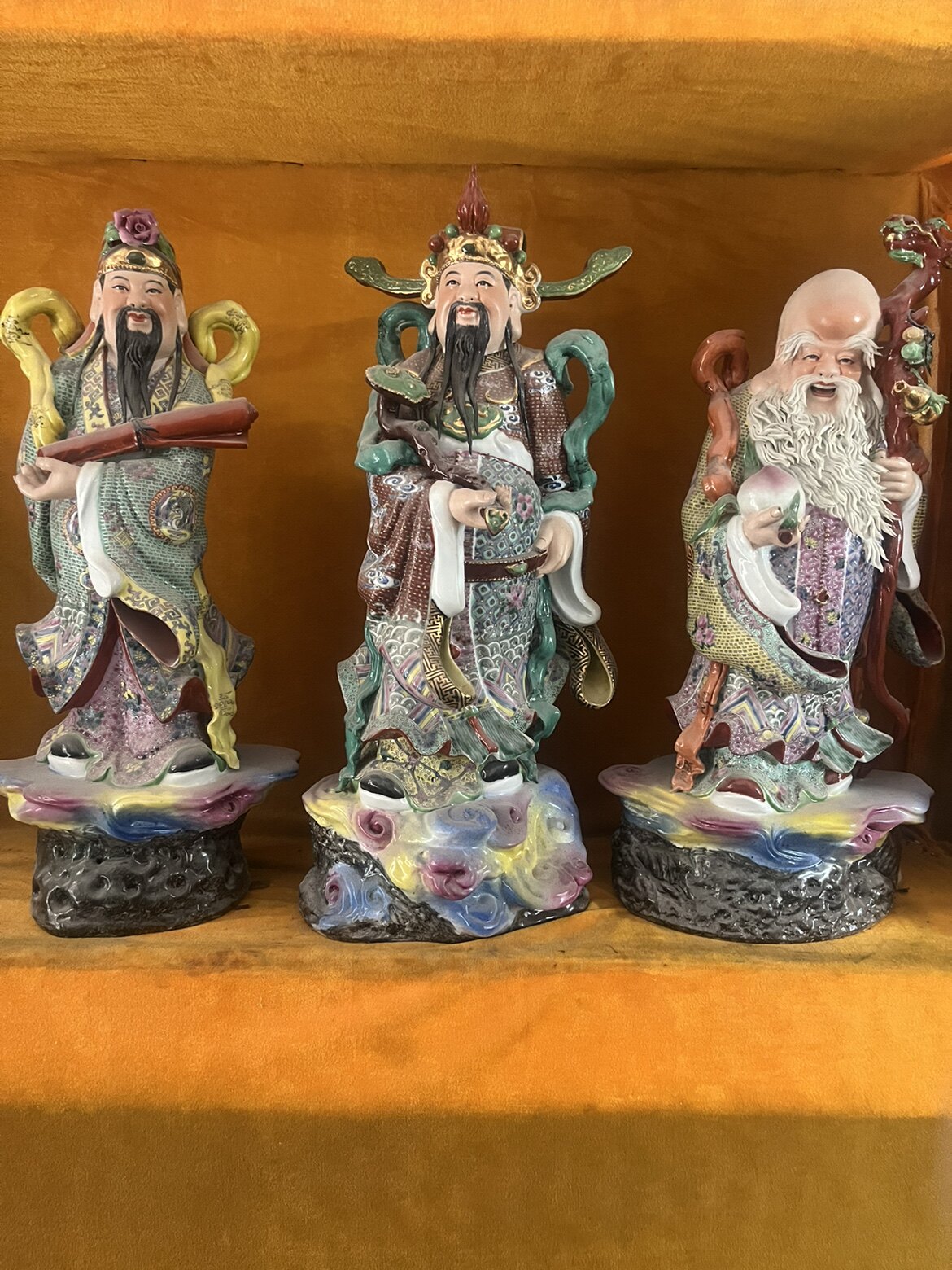 景德镇雕塑瓷厂厂货瓷器手绘粉彩三星一套人物像摆件古玩古董收藏