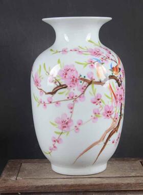 手绘粉彩喜鹊登梅花瓶景德镇厂货陶瓷精品摆件古玩古董收藏