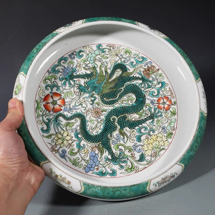 大清康熙五彩龙穿花洗笔洗古董古玩收藏品包老保真老物件民间古玩