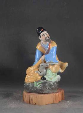 景德镇厂货瓷器东郭先生和狼艺术摆件新中式家居客厅桌面雕塑手工