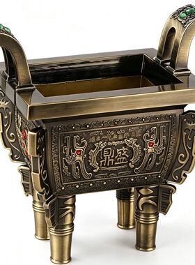 中式金属制品风格四方鼎四足方鼎合金盛鼎摆件出国千秋鼎盛四方鼎