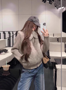 高颜值女款仿皮草外套短款针织袖子可拆卸女生外套长秋冬外套防风