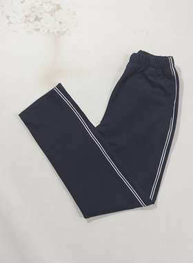春秋款夏季薄款藏蓝色直筒长裤中小学生校服裤定制细白黑白两道杠