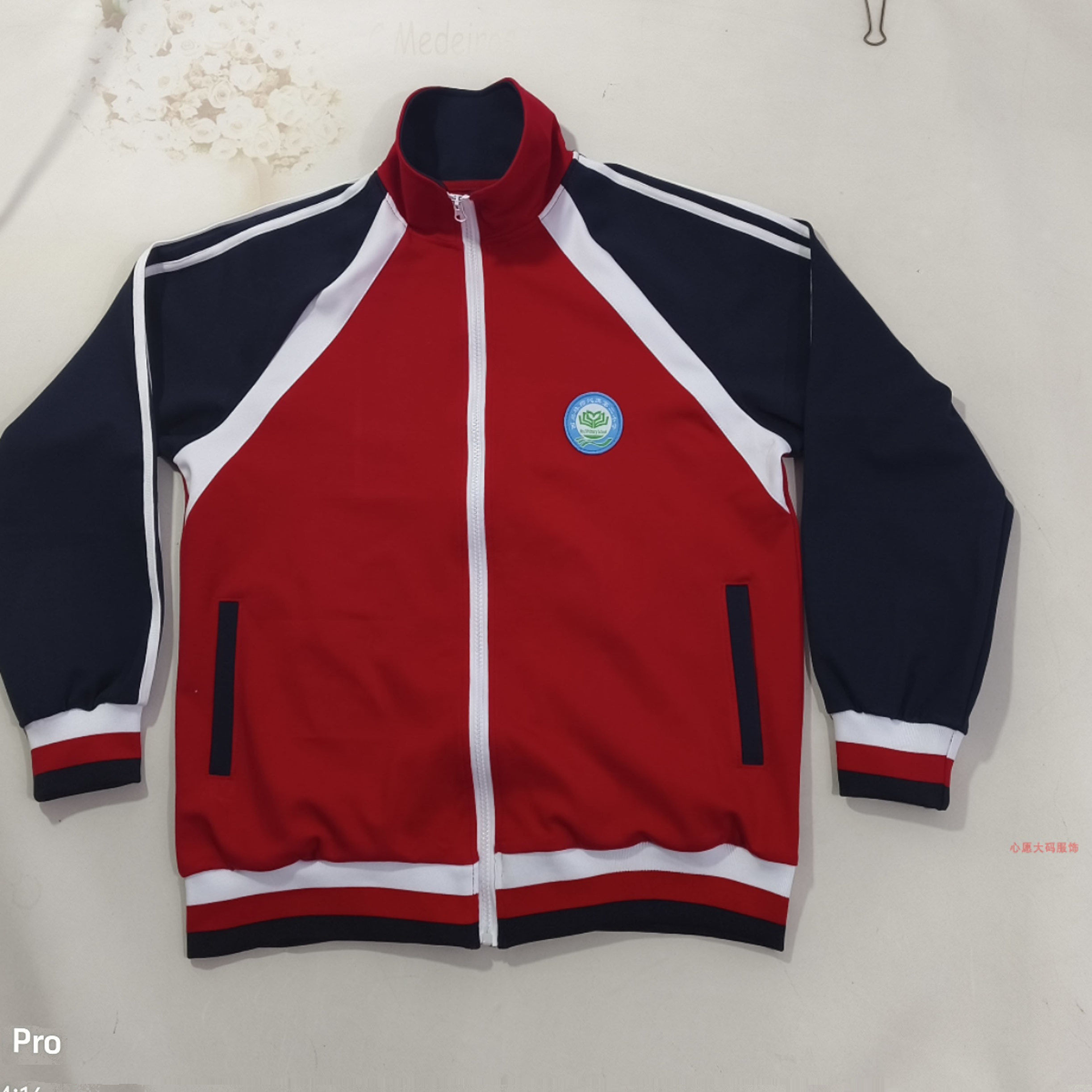 春秋款红色藏蓝色撞色中小学生校服外套校服定制图片