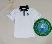 藏蓝色领子透气舒适校服定制 男女生同款 夏季 白色莱卡棉短袖