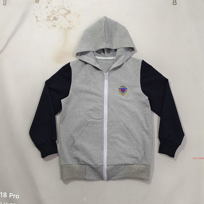 春秋款中学学生陈经纶仿制款灰色连帽卫衣藏蓝色收口长裤定制